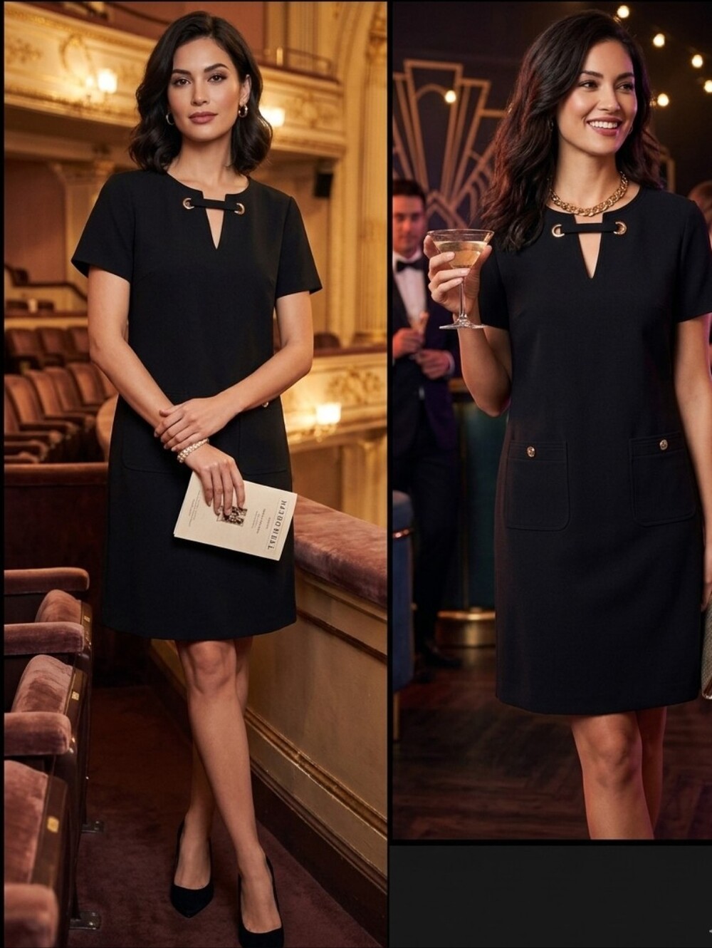 Tommy Hilfiger Black Mini Dress with Gold Ring Detail